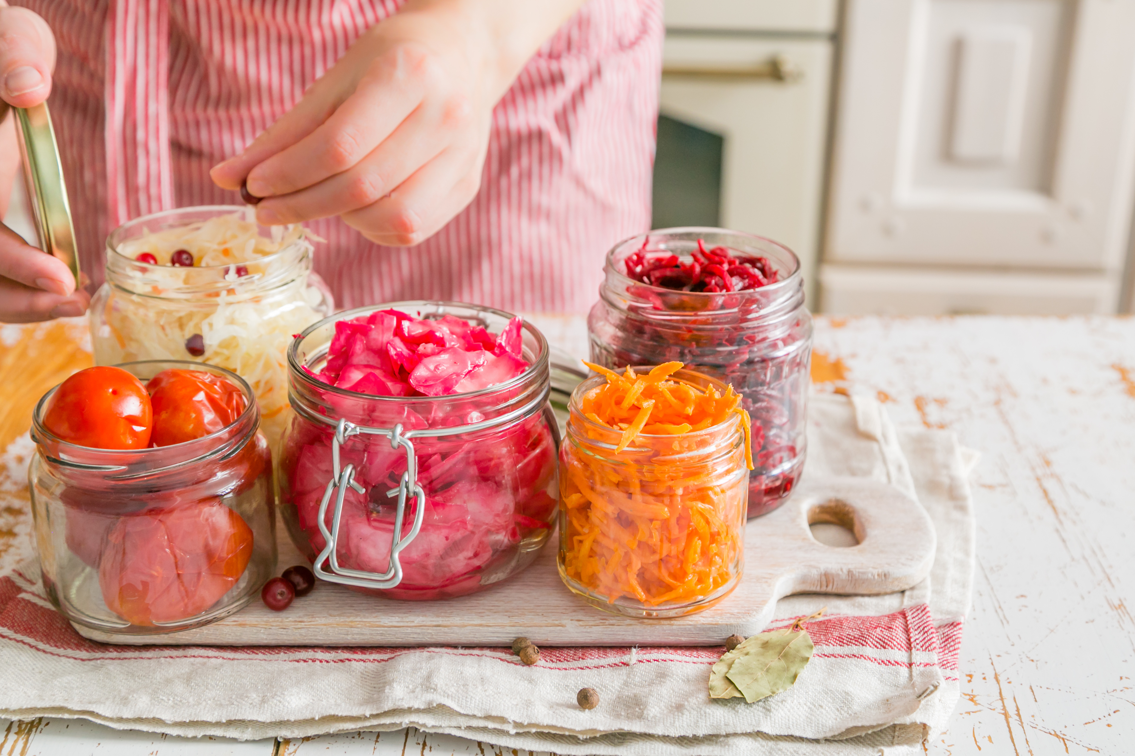 jars of different probiotic foods