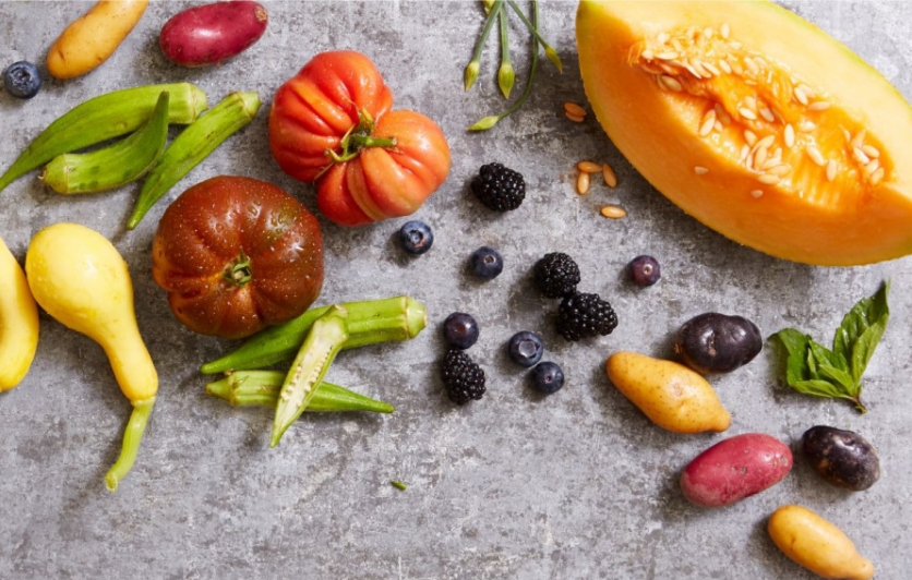 variety of colorful fruits and vegetables