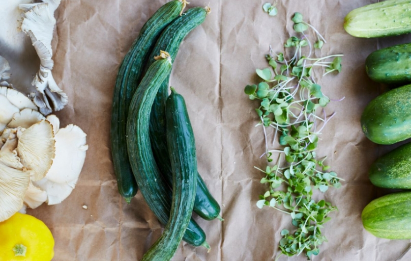 green vegetables on brown paper