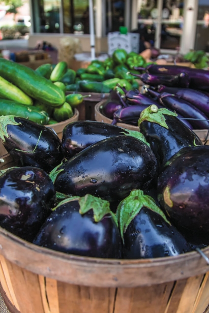 Summer eggplants at the farmers market